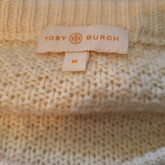 Woman's L/S Tori Burch Sweater Leather trim snaps Alpaca blend - M - Picture 9 of 12